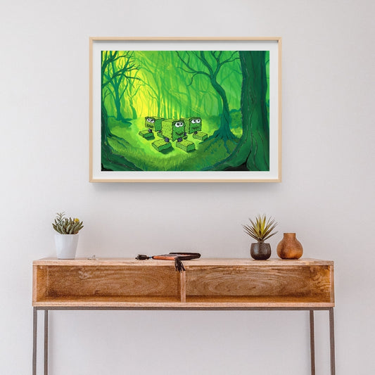 Hedglings hide in Brimble Woods - Open Edition Fine Art Print  -  Framed & Mounted